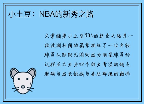 小土豆：NBA的新秀之路